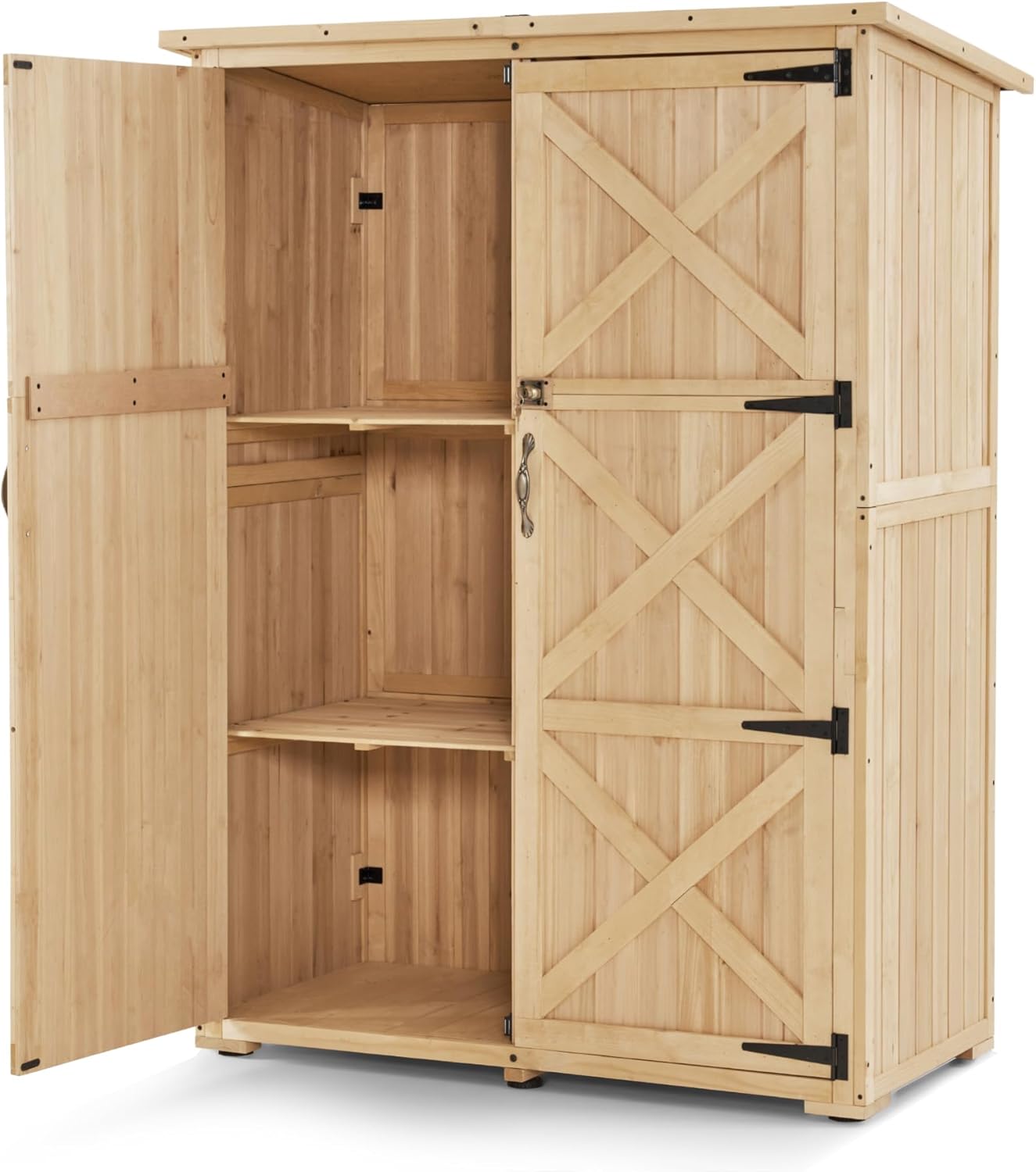 Macrout Outdoor Storage Cabinet, Wooden Storage Shed with Lock, Outside Garden Tool Shed with 2 Doors for Patio Yard Lawn, 1933 (Large)