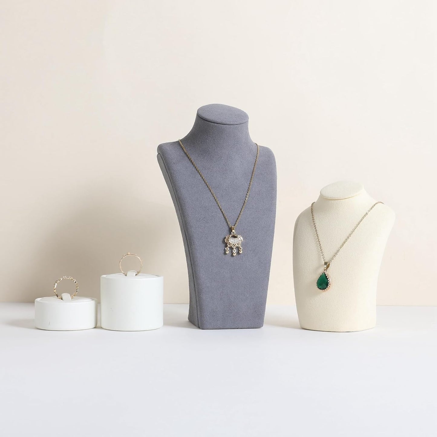 GemeShou Grey necklace storage organizer for sale, Velvet necklace holder stand, jewelry bust display stands, Jewelry Mannequin for Countertop, Showcase【Grey-Small height 7.68 inch】