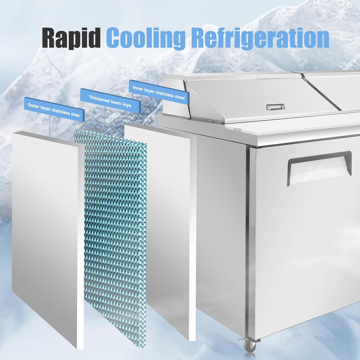 60" W Commercial Refrigerator Sandwich Salad Prep Table, Stainless Steel 2-Door Sandwich Prep Table Refrigerator, Counter Fan Cooling Refrigerator with 16 Pans for Restaurant, Bar
