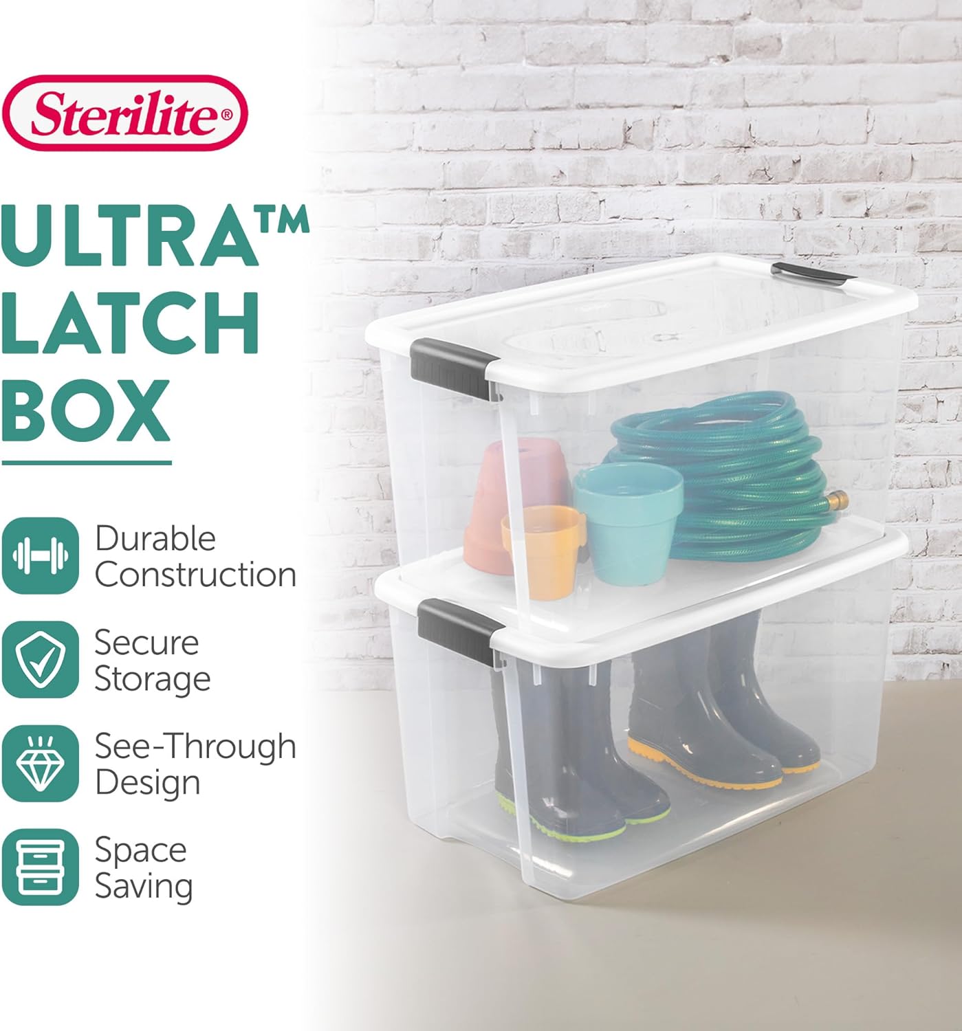 Sterilite 16-Pack Ultra Latching Box, Storage Bins with Lids, Clear Plastic, 70 Quart - Heavy-Duty Organizing Containers for Closet, Bathroom, and Office