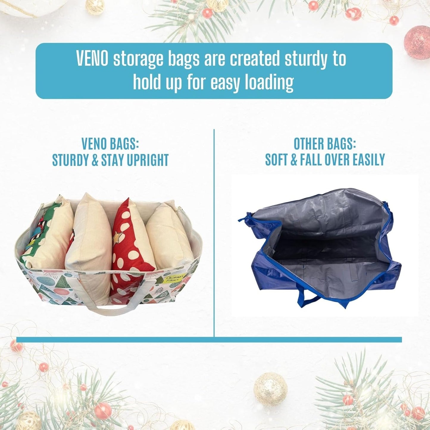 VENO 2 Pack Moving Bags, Large Christmas Storage Bins with lids, Packing Supplies for College, Alternative to Moving Boxes, Foldable, Heavy-Duty Tote, Christmas Pattern (Pastel Forest, 2 Pack)