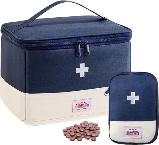 Medication Organizer Storage Bag,Large Capacity Portable Pill Bottle Organizer with Hand, Empty First Aid Kit for Home and Travel