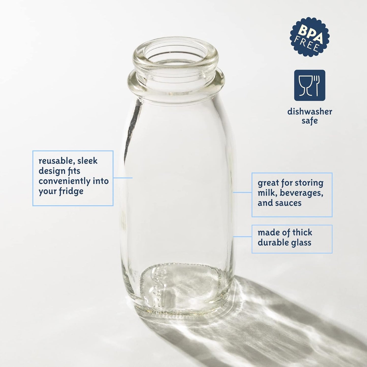 kitchentoolz Glass Creamer Bottle 12 Oz Square Glass Milk Bottle with Lids- Perfect Milk Container for Refrigerator - 12 Ounce Milk Bottle with Lid and Pour Spout