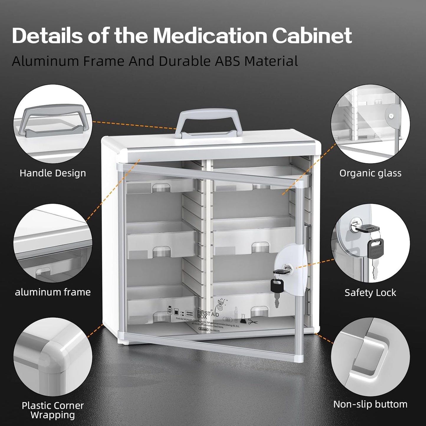 Glosen Medicine Cabinet with Key Wall Mounted Medication Lock Box 【 Silver 15x 6.7 x 13 Inch】 Portable Storage Container Big Capacity