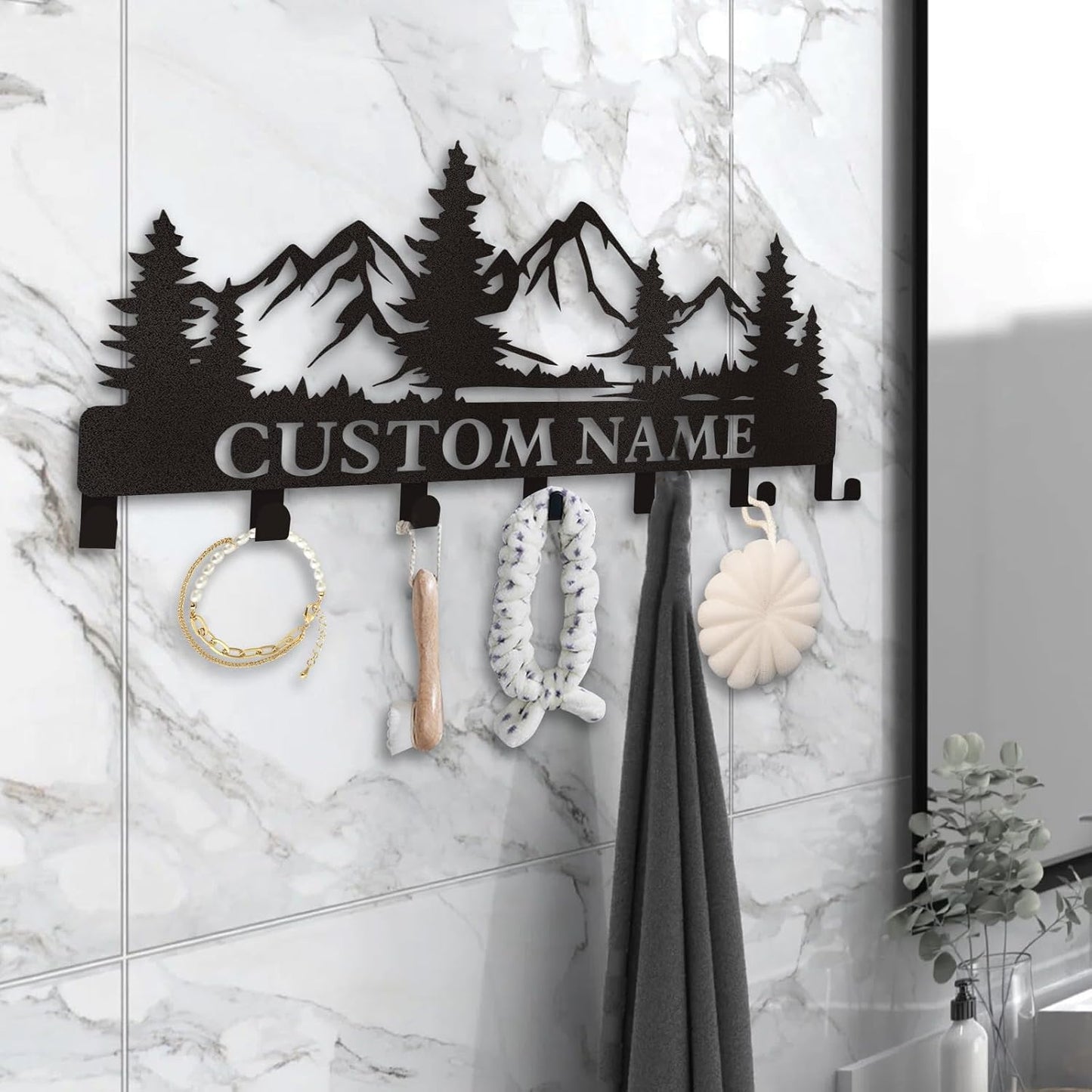 Personalized Custom Mountain Theme Key Holder with Name, Metal Wall Mount, Coat Rack, Key Hooks, Home Decor Gift
