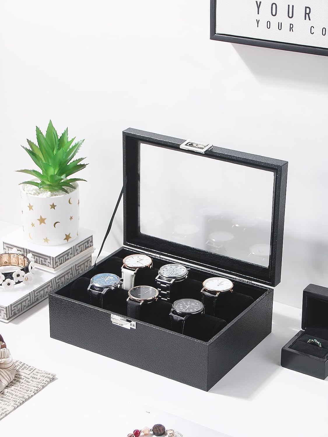Bracelet Holder Organizer Box, Jewelry Storage Case with 2 Rods, Bangle Watch Display Tray for Women Girls (Black)