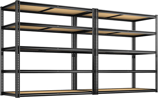 2300LBS Storage Shelves Heavy Duty 5 Tier Garage Storage Shelving, Adjustable Metal Shelving Unit Utility Rack Shelf for Warehouse, Pantry, Closet, 72" H x 40" W x 20" D, Black,2PCS