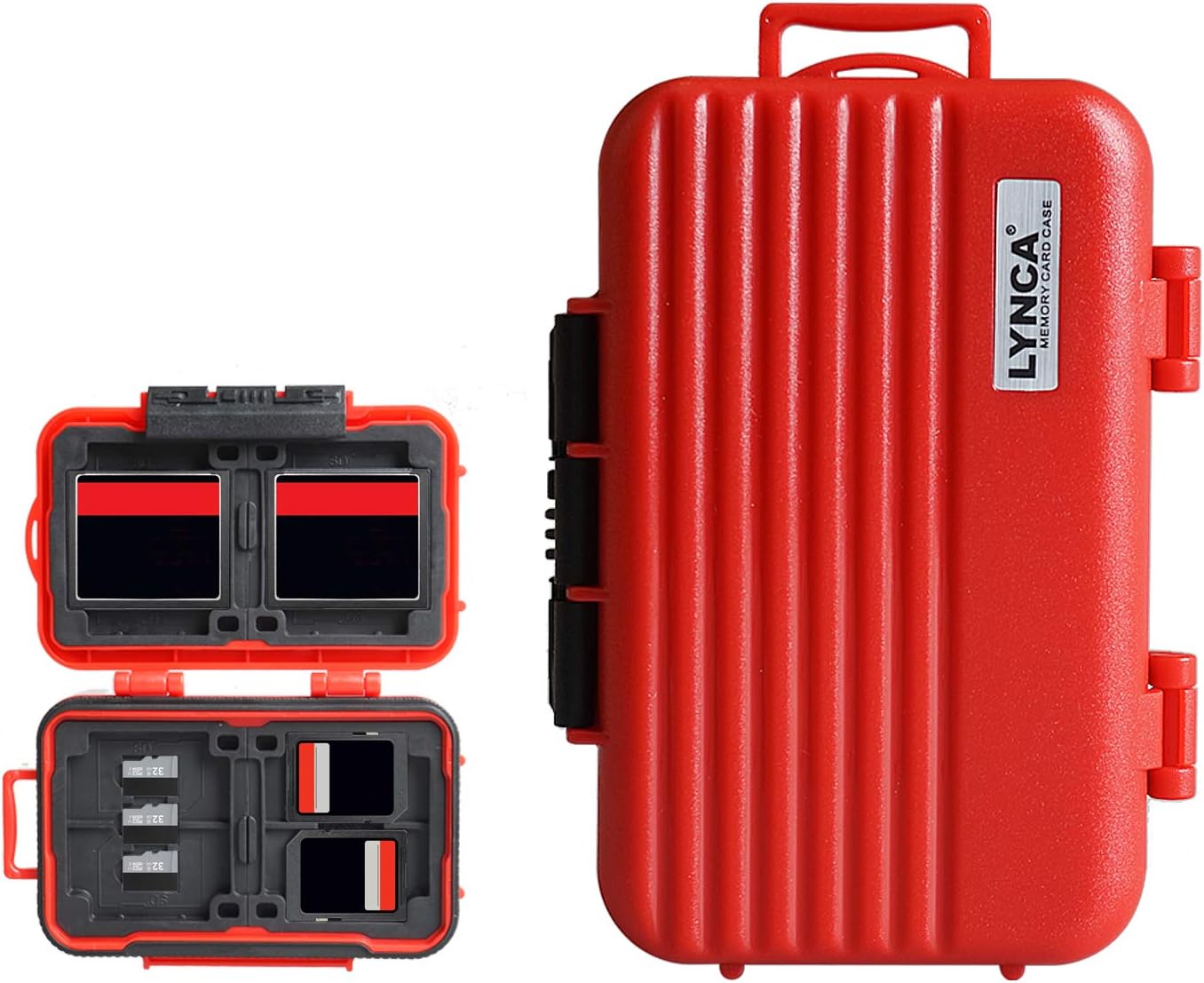 LYNCA 24 Slots Camera Memory Card Case Holder Water-Resistant Anti-Shock SD Card Case Holder Wallet for 8 SD Cards 4 CF Cards 12 Micro SD/TF Cards Storage Box, Compact Memory Cards Wallet (Red)