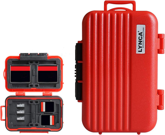 LYNCA 24 Slots Camera Memory Card Case Holder Water-Resistant Anti-Shock SD Card Case Holder Wallet for 8 SD Cards 4 CF Cards 12 Micro SD/TF Cards Storage Box, Compact Memory Cards Wallet (Red)