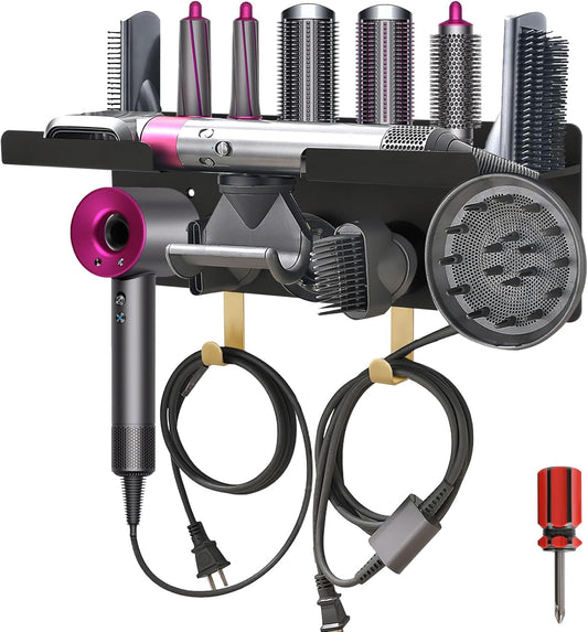 Wall Mount Hair Holder Compatible With Dyson Airwrap and Hair Dryer, Upgraded 2-in-1 Magnetic Dryer Holder Fit for Accessories Nozzles Barrels Brushes
