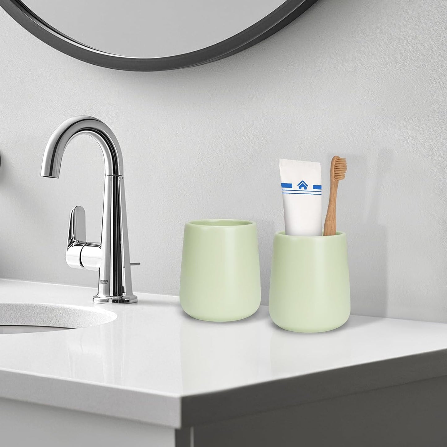 Bathroom Tumbler Cup Ceramic 13.5oz Reusable Toothbrush Cup 400ml,Toothbrush Holder Adequate for Your Bathroom (Green)