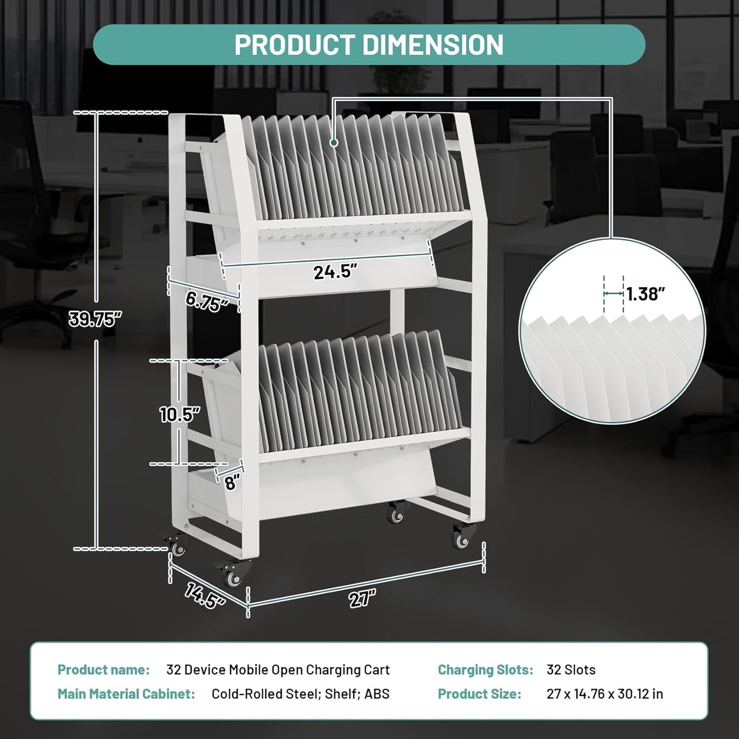 32-Device Mobile Charging Storage Cart, Lockable Charging Station with Removable Slots & Cable Management for Tablets, iPads