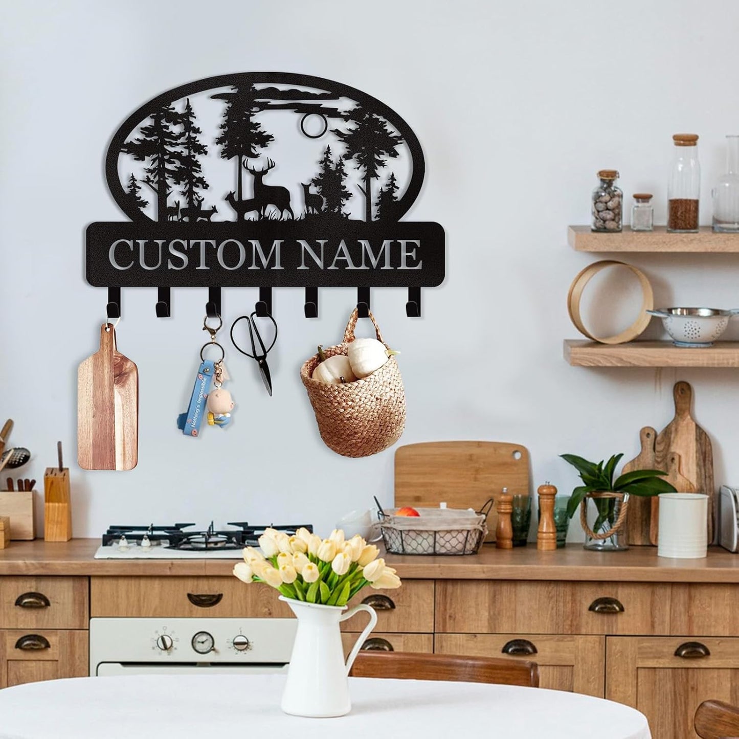 Personalized Key Holder for Wall, Custom Metal Deer Cabin Key Hooks with Name, Metal Key Holder Hooks Organizer Rack, Key Hanger Decor for Kitchen, Entryway, Hallway, Office, Doorway
