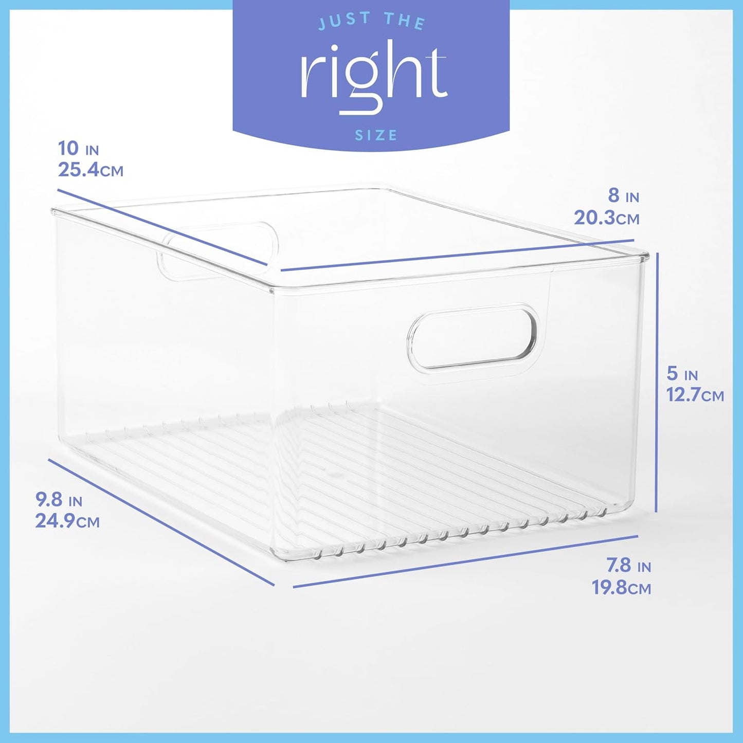 primebox Plastic Food Storage Clear Container Bin with Handles for Organizing Kitchen, Pantry, Refrigerator, Freezer, Pantry, Cabinet, Closet, Bathroom 10”x8”x5”