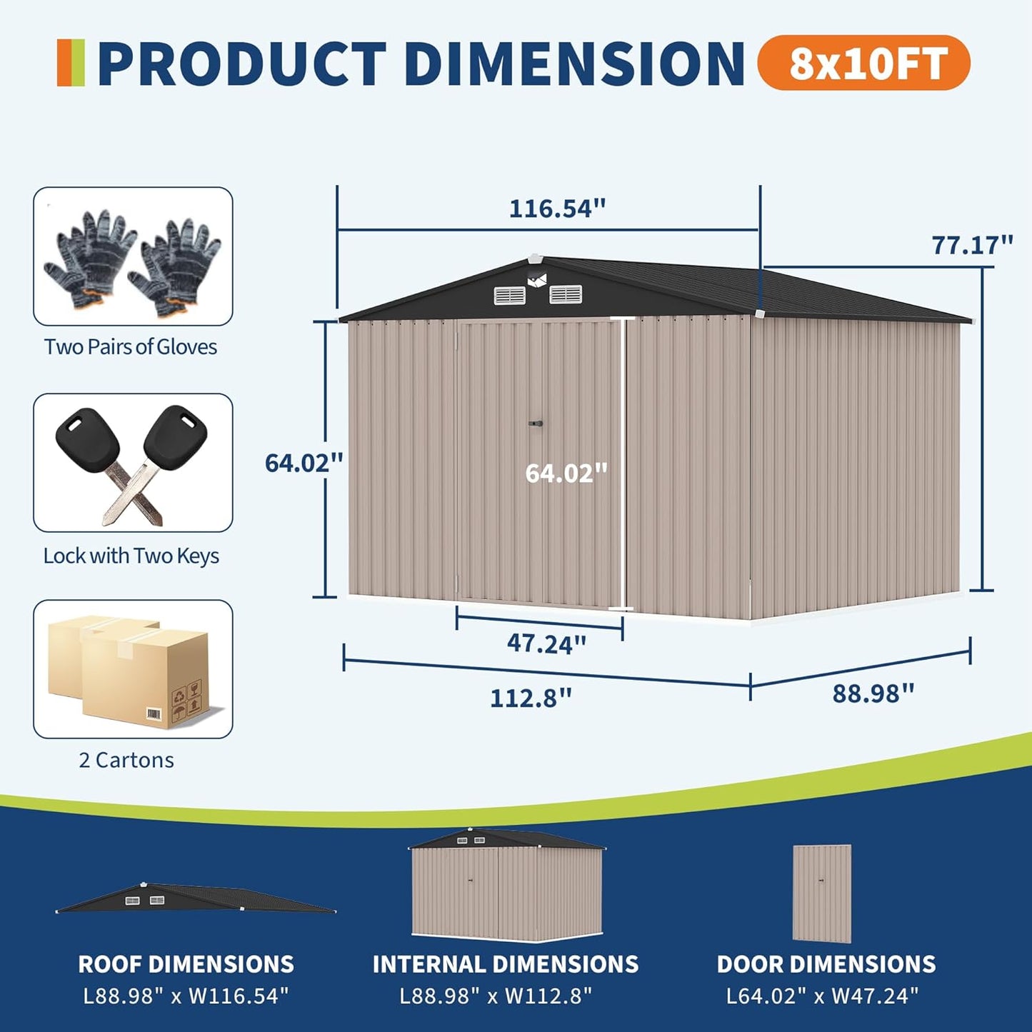 8x10 FT Metal Storage Sheds Outdoor with Solar Light, MetalTool Shed with Lockable Door, MetalYard Sheds Garden Shed Kit, Metal UtilitySheds Buildings with Air Vent for Backyard Garden Patio Lawn