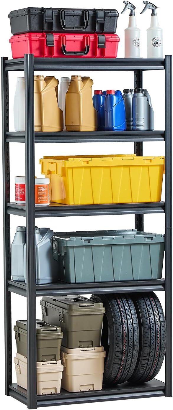 VEVOR Storage Shelves, 2000 lbs, 5 Tier Garage Storage Shelving, 16" D x 32" W x 72" H Adjustable Metal Shelves for Garage Shelves Utility Rack Shelf, Ideal for Kitchen, Warehouse, Basement, Black