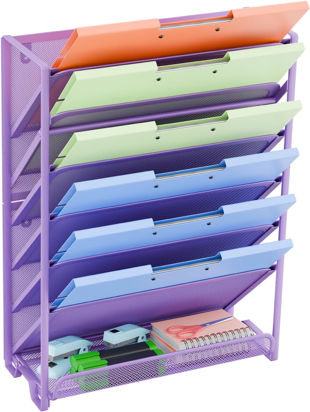 Simple Trending Wall File Organizer, Mesh 7-Tier Vertical Hanging File Holder, Desktop Metal Files Rack for Office and Home, Black