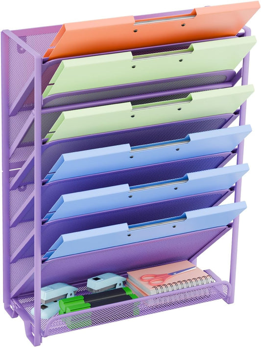Simple Trending Wall File Organizer, Mesh 7-Tier Vertical Hanging File Holder, Desktop Metal Files Rack for Office and Home, Black