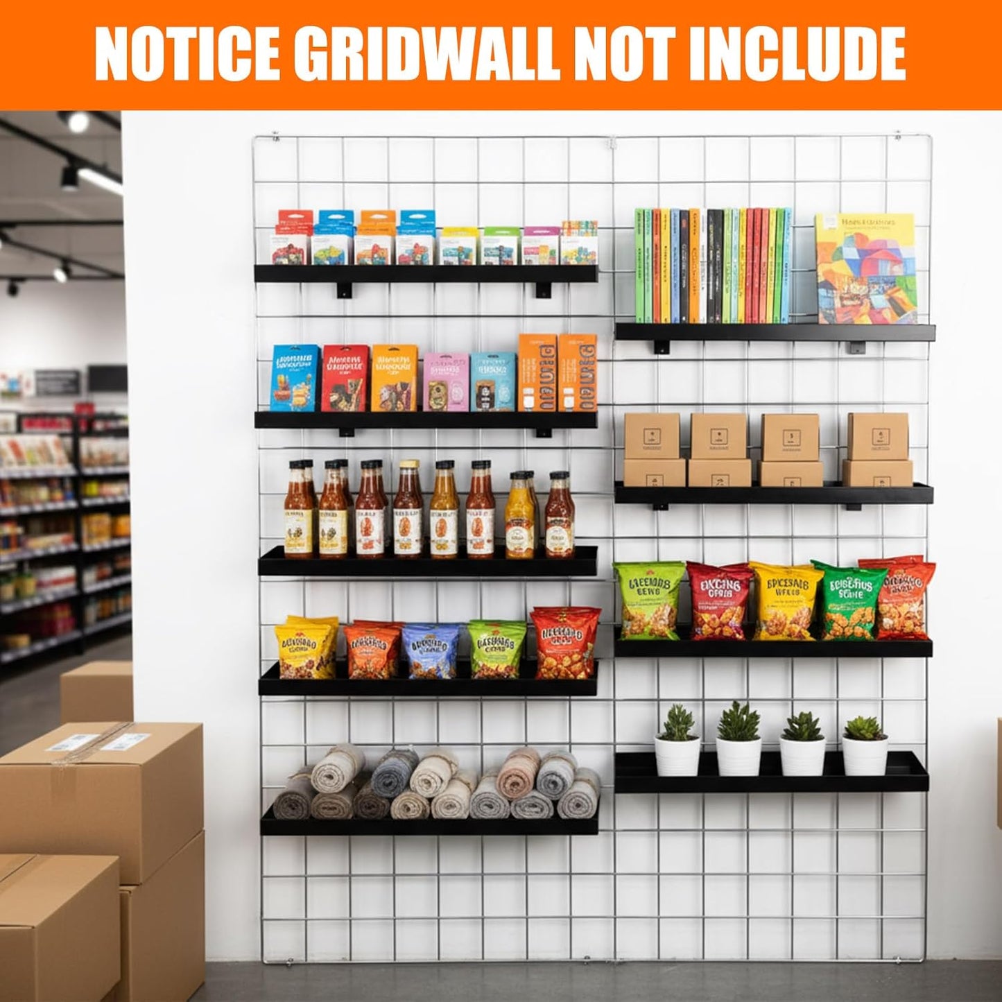 Coume 4 Pcs Gridwall Shelf Grid Panel Display Shelf Metal Wire Wall Rack Gridwall Shelving Wall Hanging Baskets for organizing Accessory for Garage, Crafts Room, Workbench (15.75" X 7.87")