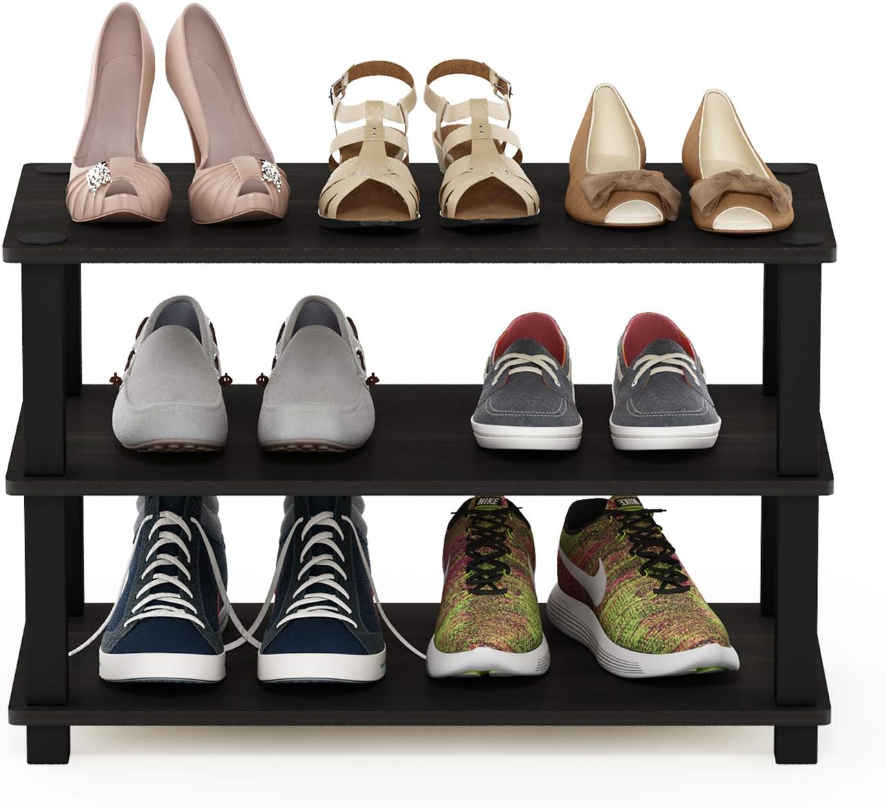 Furinno Turn-S-Tube 3-Tier Shoe Rack, Espresso/Black