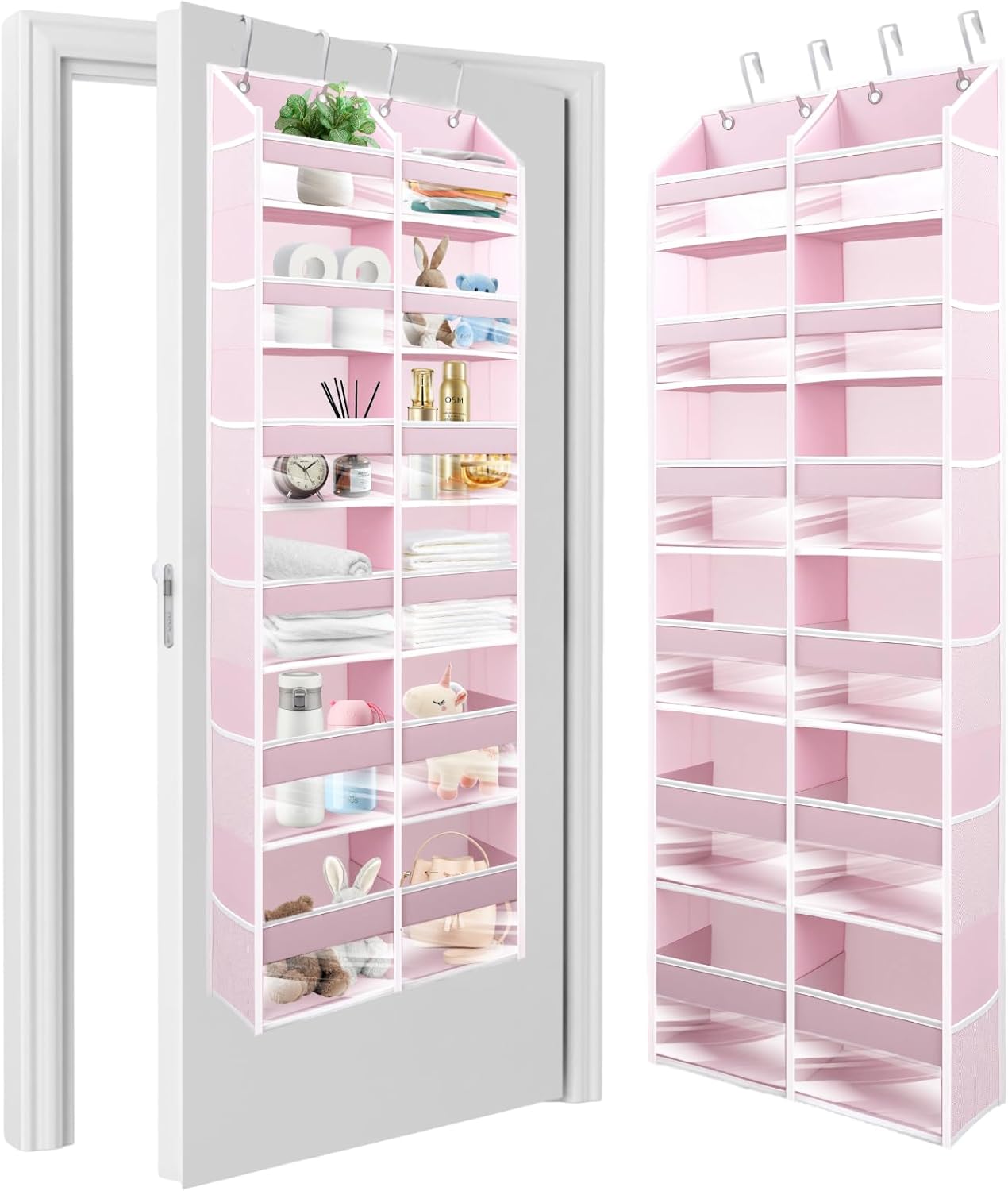 HOMELUX THEORY Over The Door Organizer Hanging - 50lbs Load 6 Large Front & 12 Side Pockets, 1 Pack Over The Door Shoe Organizer, Hanging Closet Organizer For Toys, Diaper, Sewing (XL, Baby Pink)
