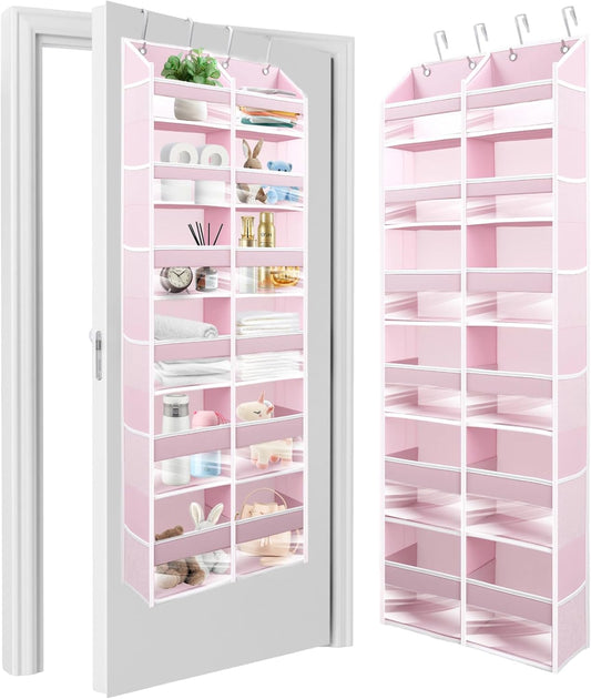 HOMELUX THEORY Over The Door Organizer Hanging - 50lbs Load 6 Large Front & 12 Side Pockets, 1 Pack Over The Door Shoe Organizer, Hanging Closet Organizer For Toys, Diaper, Sewing (XL, Baby Pink)