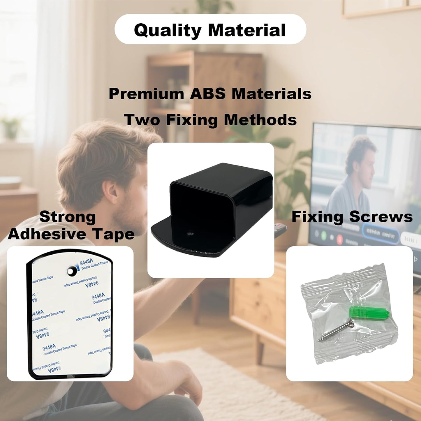 2Pcs Remote Holder Wall Mount, Remote Control Holder for AC TV, Wall Mount Box Organizer with Self Adhesive and Screws for Home Office Storage