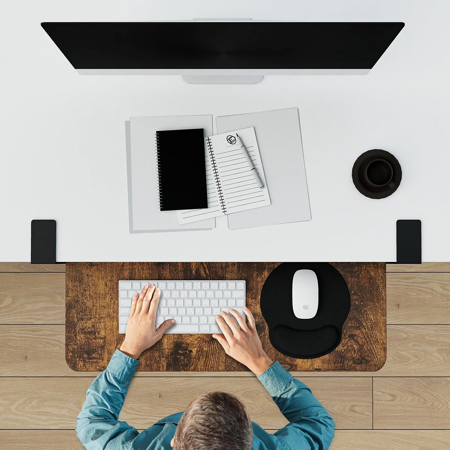 Desktop Keyboard Tray, Under Desk Pull Out, 26.77" X 11.81" Large Size Keyboard Tray with C-Clip Mount, Easy Installation, Computer Keyboard Stand, for Home Study and Office