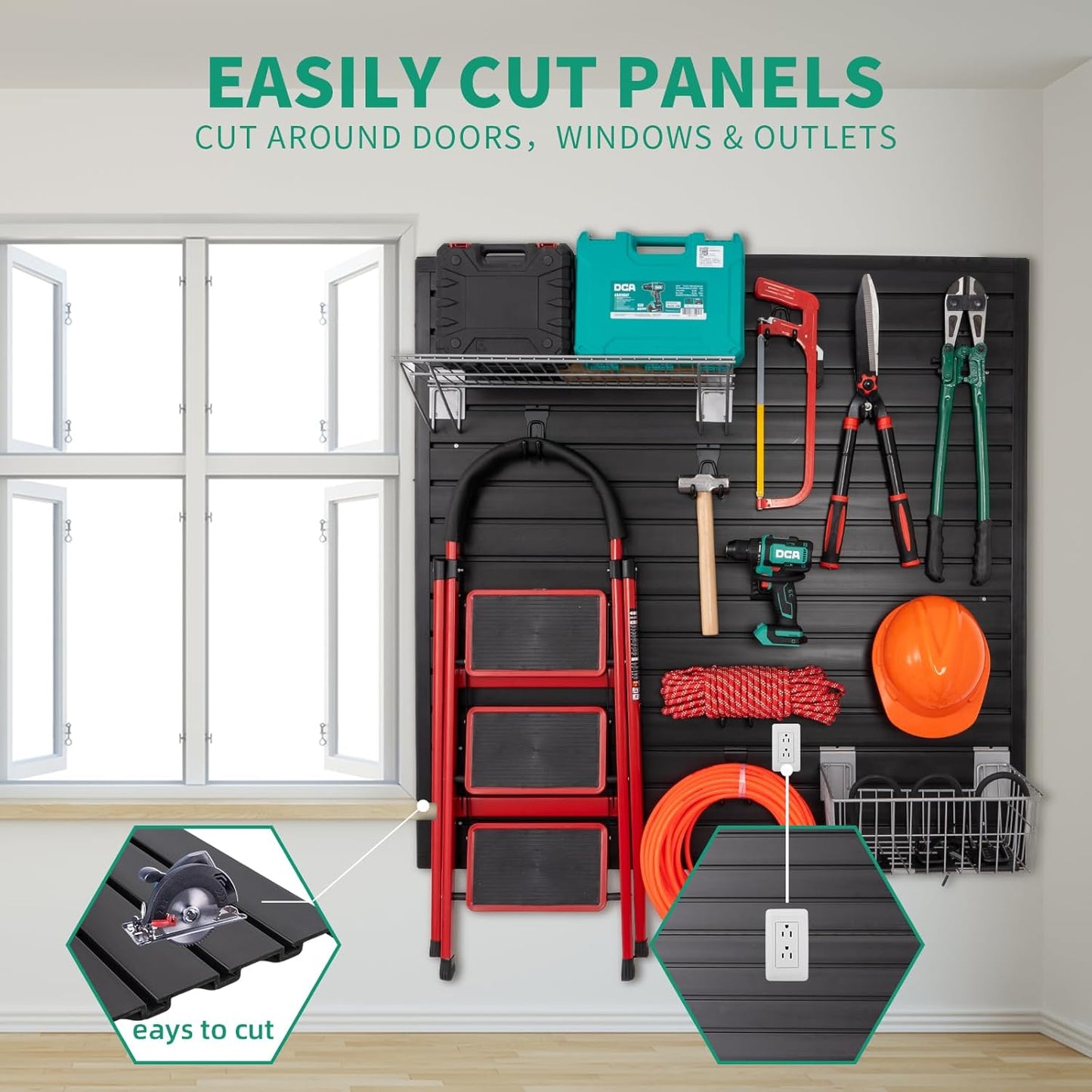 Slat Wall Paneling Garage Slat Wall Storage Systems, Slatwall Panels 4x4 ft Peg Board Tool Organization, PVC Wall Panels Pegboard Wall Organizer Black Slatwall Garage Storage Organization Products