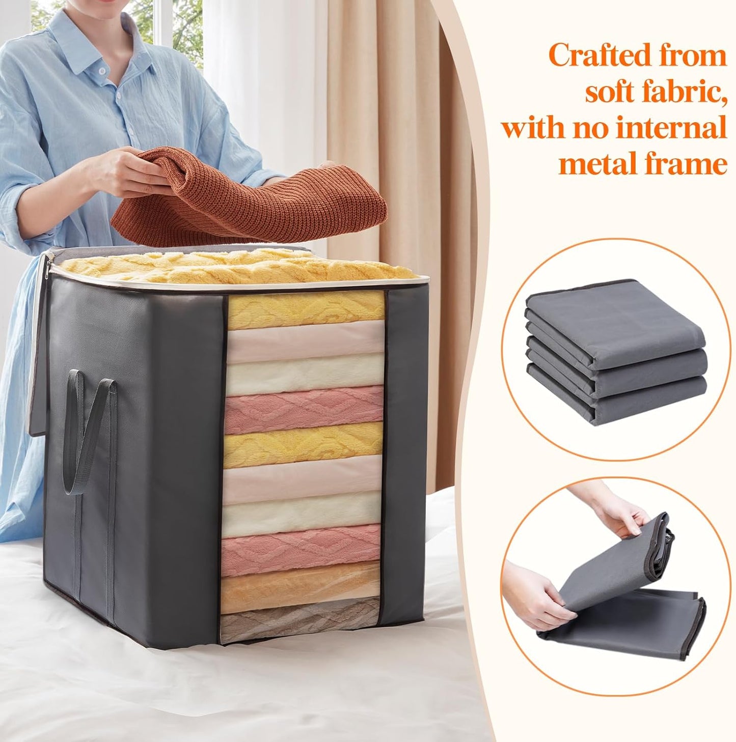 Lifewit 120L Extra Large Blanket Storage Bags, Foldable Comforter Storage with Reinforced Handles, Clothes Storage Containers for King Comforter, Bedding, Pillow, Sheet, Storage Bin with Lids 2 Pack
