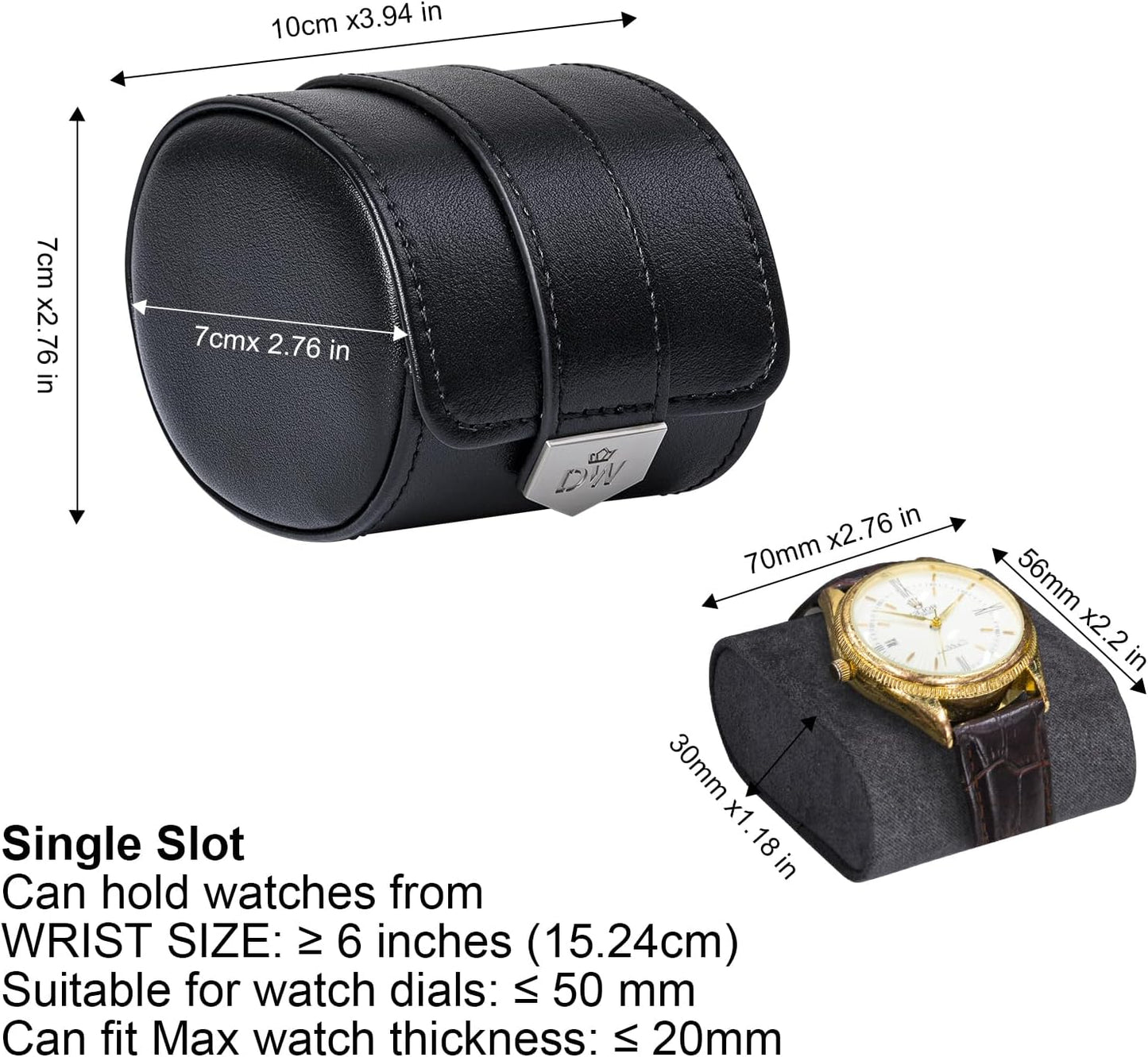DUKWIN Watch Roll,Vegan Leather Travel Single Watch Case Organizer with Removable Pillows for Men and Women,Display Case for All Watches Collection and Gift for Anniversary Birthday(Black Storage Box)