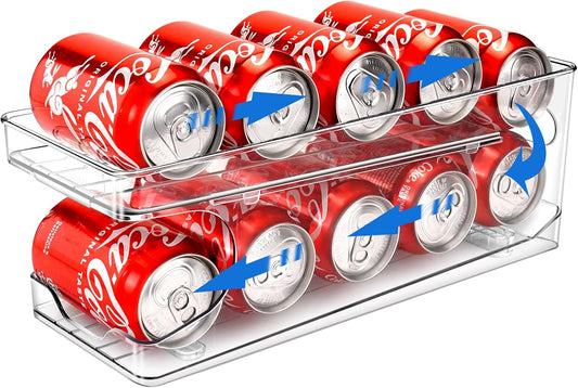 Rolling Soda Can Organizer for Refrigerator Can Dispenser for Beer Soda Seltzer Pop Can Soda Organizer for 10 Standard Size 11.15oz or 12oz Cans Holder Storage Pantry Organization