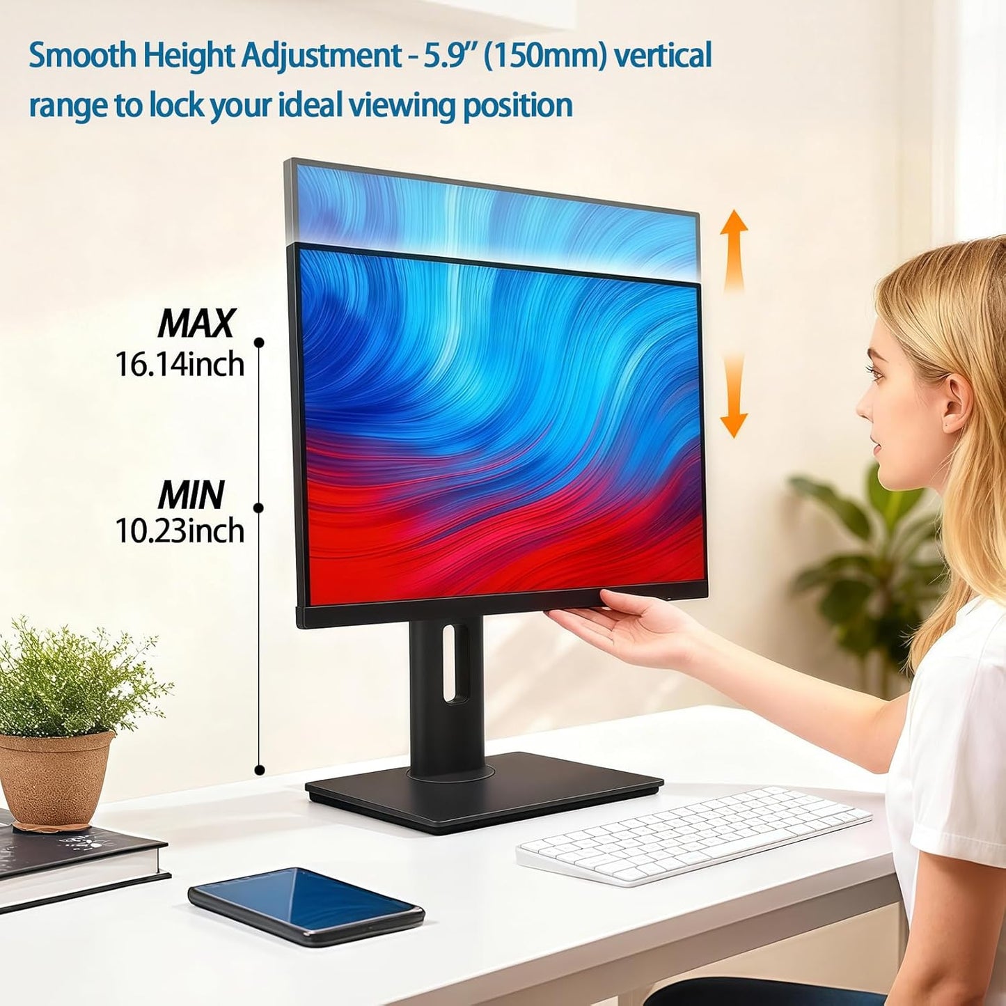 2026 Version Ergonomic VESA Monitor Stand, 150mm Spring Height adjustment, Tool-Free Base, Swivel, Tilt & Rotation, for 15–22" Monitors, 5.07–5.95 lb, 100x100mm Vesa Mount (5.07~5.95LB)