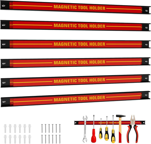 18" Magnetic Tool Holder Strip, 6 Pack Magnet Bar with Mounting Screws, Heavy Duty Magnetic Strips Tool Organizer for Garage Shop Workbench Kitchen Organization (Red)