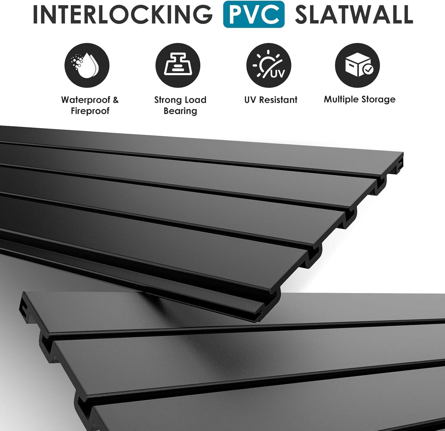 PVC Slat Wall Paneling 4x8 ft, Garage Organizer Storage System, Black Slatwall Panels for Garage Organization Product, Heavy Duty Wall Mounted Tool Storage for Home