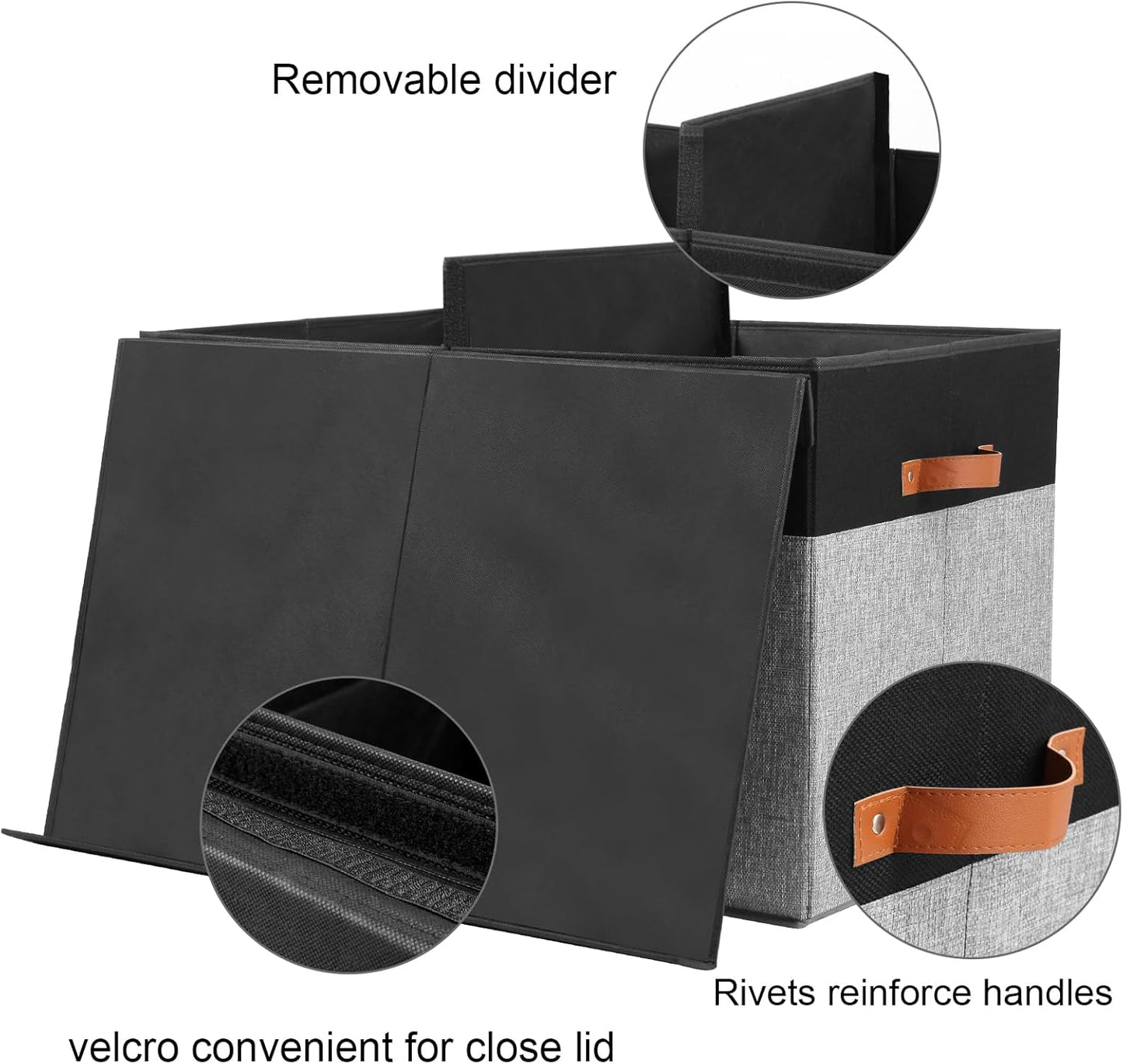 Large Toy Storage Box with Lid, Sturdy Toys Storage Chest Bin Organizer Basket with Dividers for Kids, Boys, Girls, Nursery, Closet, Bedroom, Playroom 26"x17" x17" (Black and Grey)