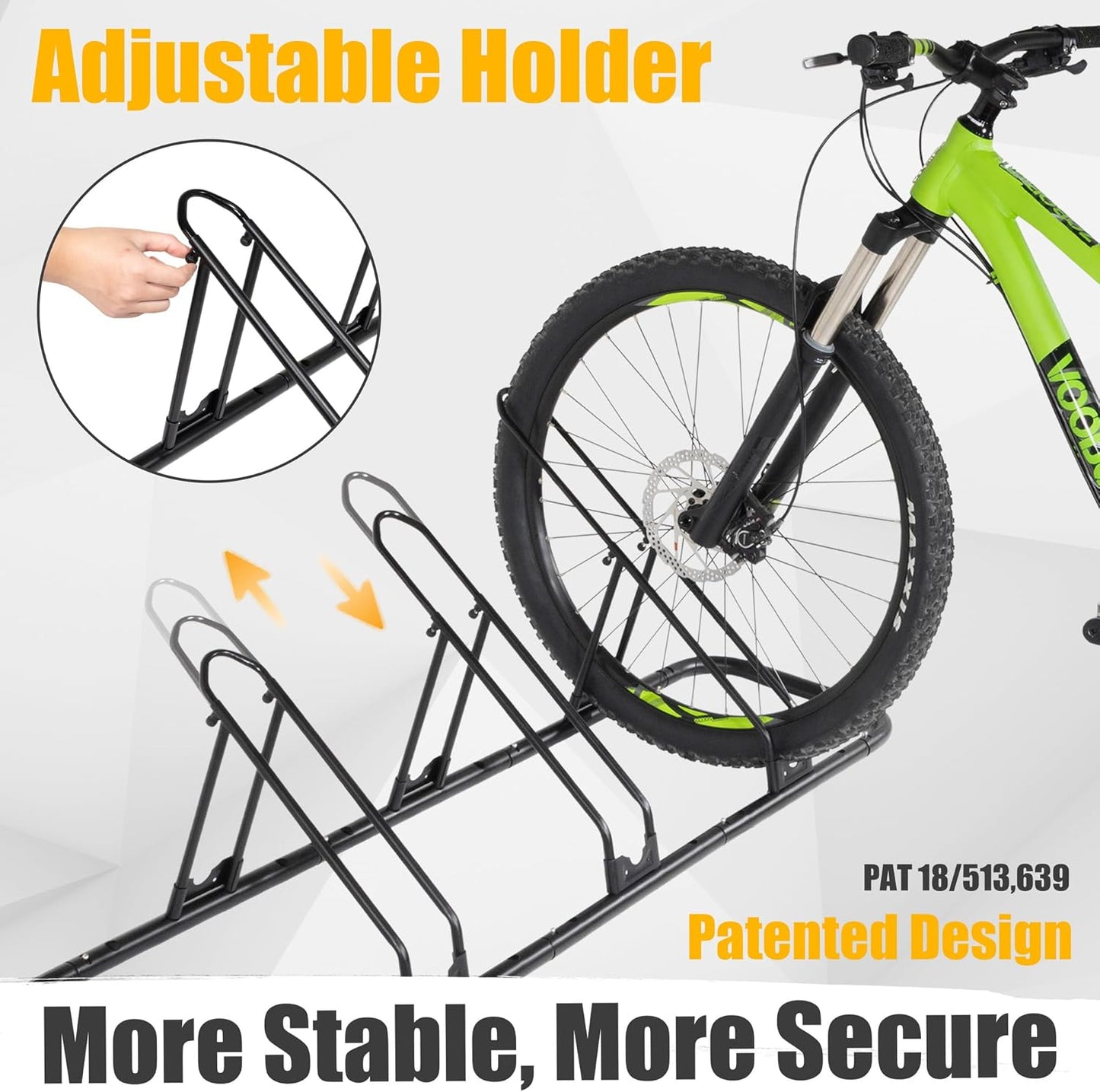 CyclingDeal Bicycle Floor Parking Rack Stand - for Mountain MTB Road Bike - Indoor Home Garage Storage - Adjustable 5 Bikes