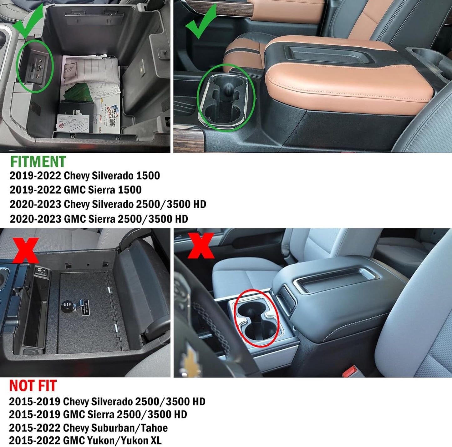 Full Size Center Console Armrest Box Organizer Tray for 2019-2022 Chevy Silverado/GMC Sierra 1500 and 2020-2023 Silverado/Sierra 2500/3500 HD (Full Console w/Bucket Seats ONLY) Red Trim