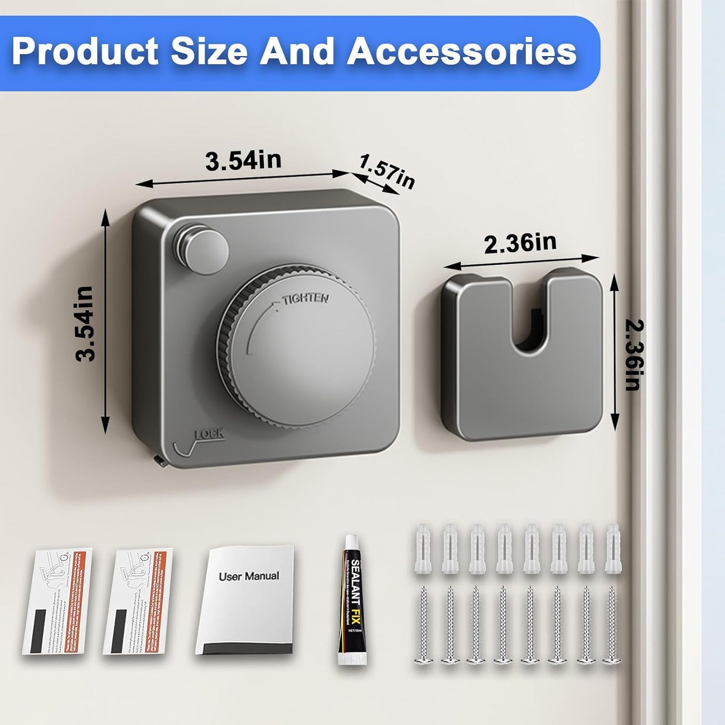 Retractable Clothesline Indoor, Non-Sagging Outdoor Clothes Drying Line Retracting Heavy Duty Clothes Drying Laundry Line Wall Mounted Stainless Steel Line - 15.6 Feet (Square Gray)