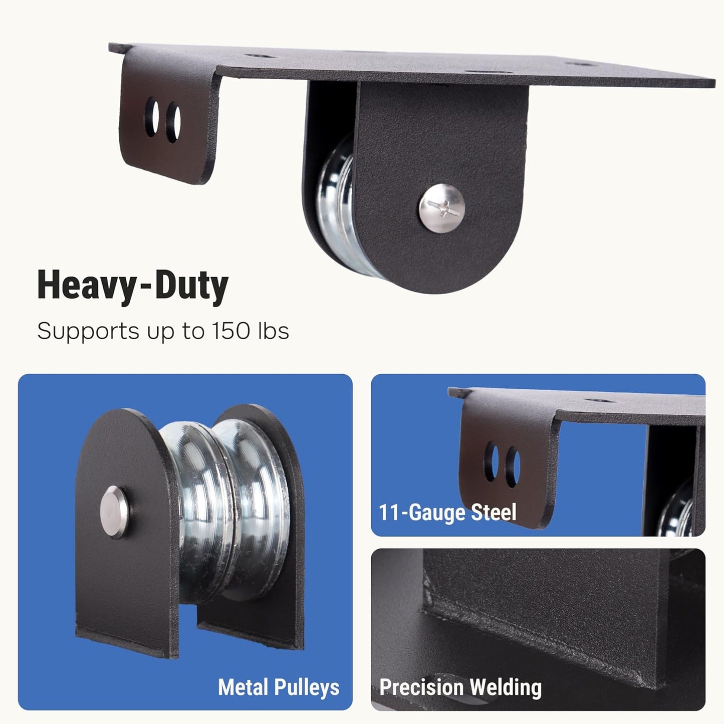 Kayak Hoist for Garage Ceiling with Metal Pulley System Holds 150 lbs, 5.5" Low-Profile Canoe Storage Lift, Parallel or Perpendicular Mounted