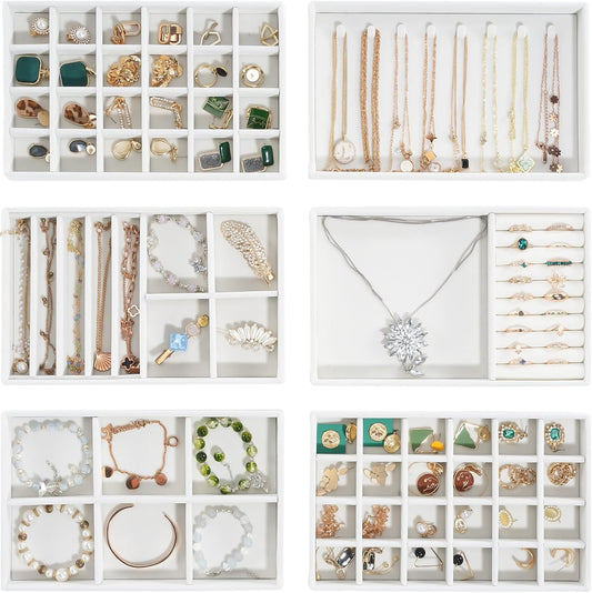 ProCase Stackable Jewelry Organizer Trays for Drawers, Jewelry Drawer Inserts Container Display Case Storage for Earring Necklace Rings Bracelet with Removable Dividers -Warmwhite, 6 Layers
