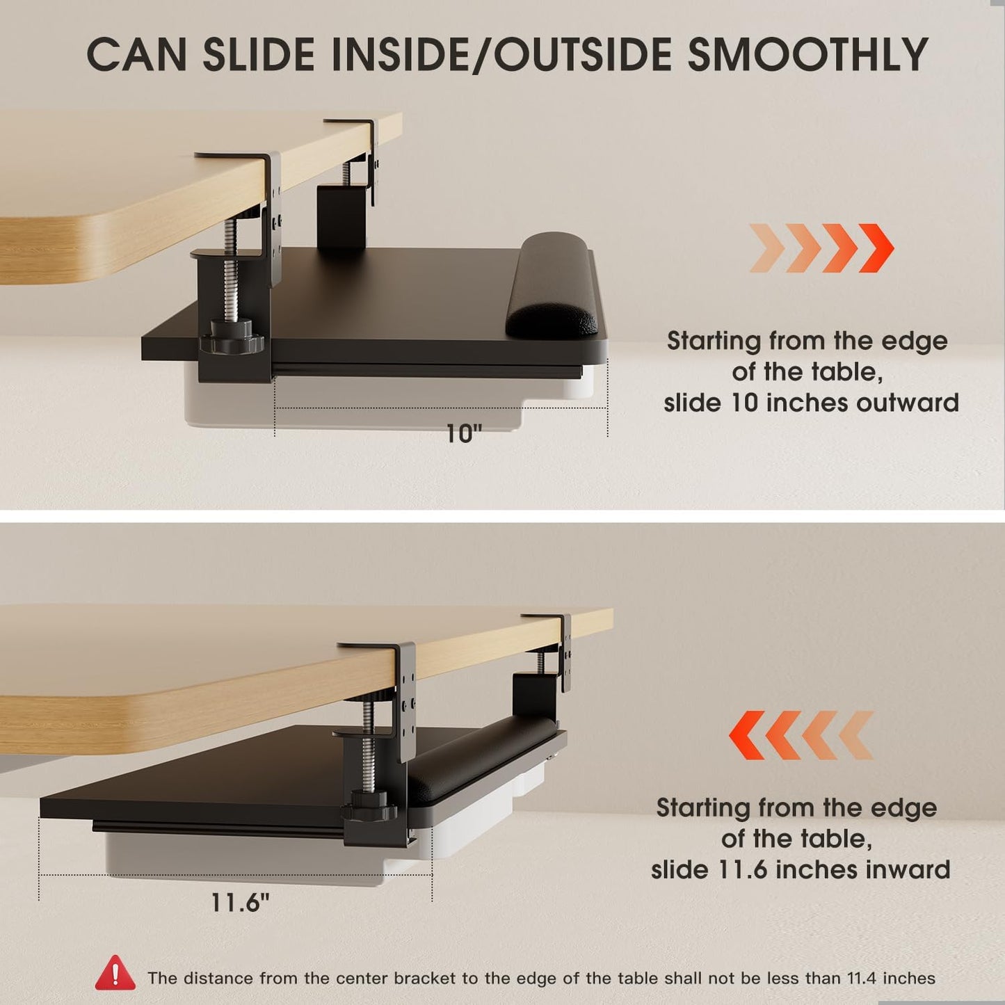 Keyboard Tray Under Desk with a Soft Wrist Rest，Under Desk Keyboard Tray Slide Out with 2 Storage Drawers，C Clamp-on Mount Ergonomic Keyboard Tray for Home and Office，26.5"x11.6"