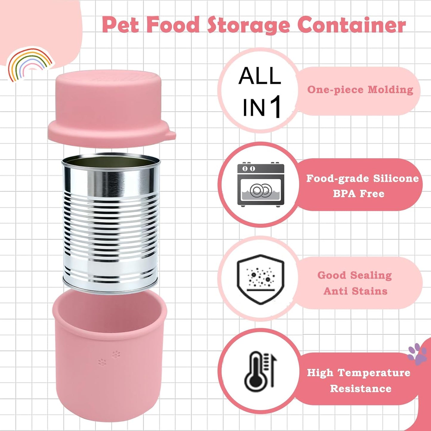 Original Canned Dog Food Storage Container | Silicone Can Cover Pet Food Sealer | BPA Free, Airtight, Dishwasher & Freezer Safe (2 Pcs Pink)