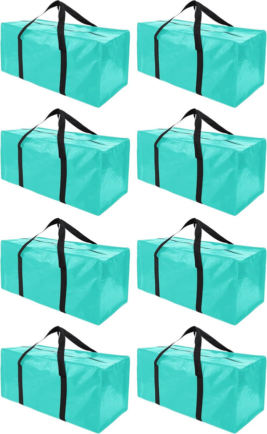 8 Pack Extra Large Moving Bags with Zippers & Carrying Handles, Heavy-Duty Storage Tote for Space Saving Moving Storage, Fold Flat, Alternative to Box and Bin,Aquamarine