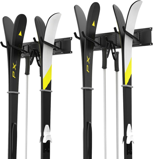 WALMANN Wall Mounted Ski Rack, Garage Ski Storage for 4 Pairs of Skis Mount Hanger Home Shed and Garage Snowboard Wall Rack Holds Up to 200 lbs