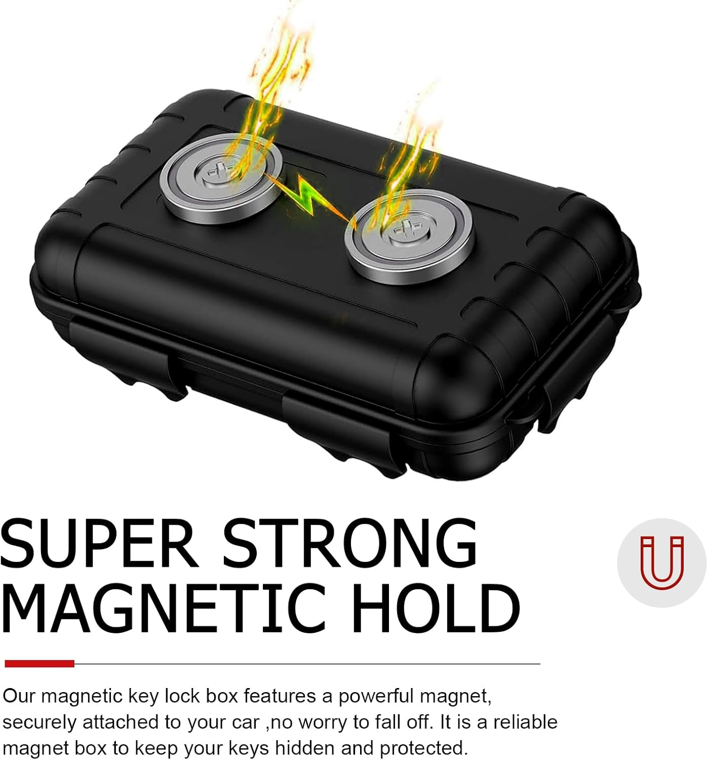 Car Key Box, Strong Suction Key Storage Organizer with Separating Buffer Sponge, Waterproof Hidden Shock-absorbing Tool Box, Universal for Under Car Mount Storage (Black)