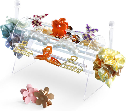 SNOWSTAR Acrylic Claw Clip Organizer Holder,360-Degree Rotating Claw Clip Holder and L-Type Storage,Hair Clip Organizer Display Clear Stand for Women and Girls