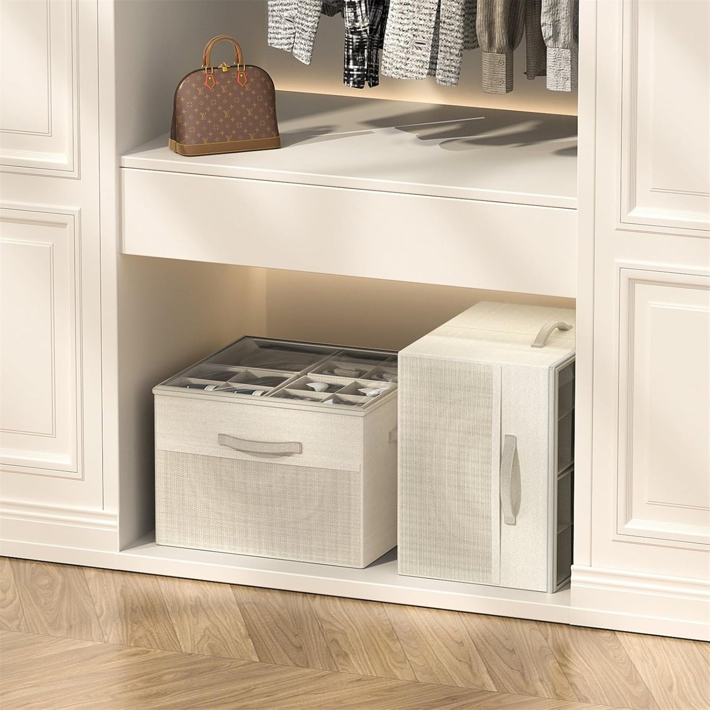 Aokeyee Shoe Organizer for Closet,Foldable Shoe Storage Organizer Box Bin with Adjustable Dividers and Clear Cover, Fits up to 16 Pairs