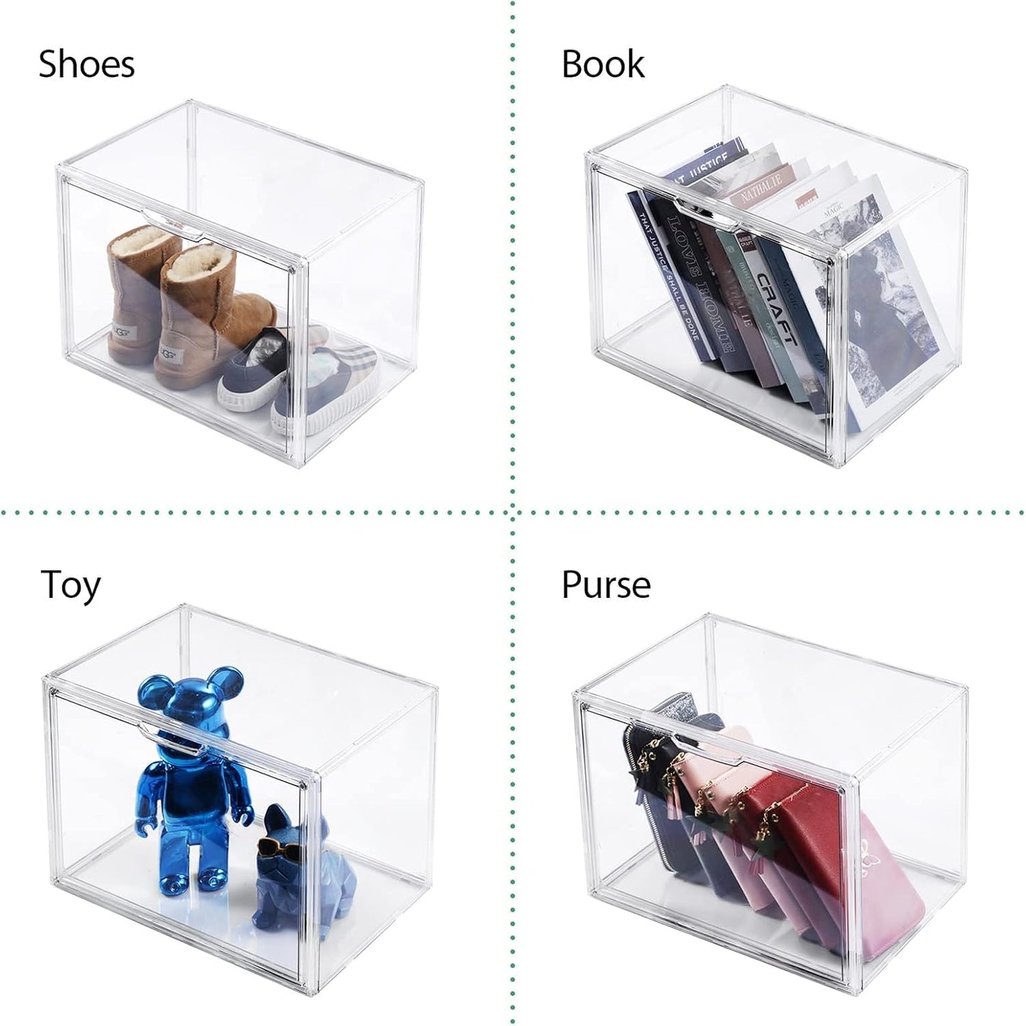 3Pack Clear Plastic Handbag Storage Organizer for Closet, Acrylic Display Case for Handbag and Purse, Purse Organizer for Closet with Magnetic Door for Book, Toys, Hat
