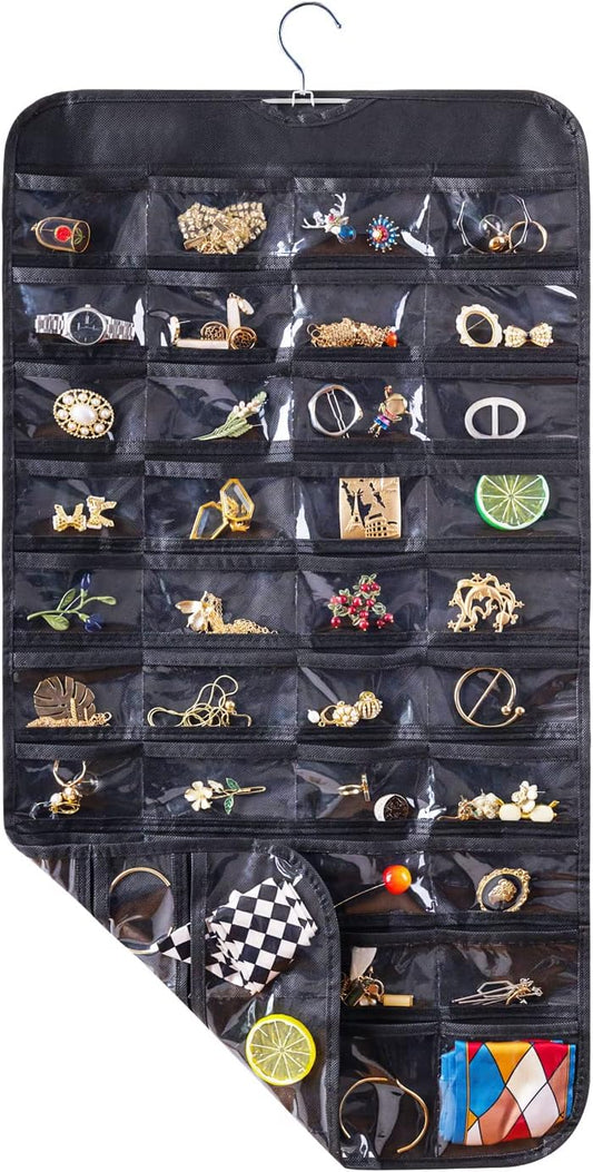 Bloss Hanging Jewelry Organizer and storage for Closet With 80 Pockets,Earring Organizer Hanging Holder Storage for Women Gift,Jewelry Organizer for Closet, Wall, Door-Black